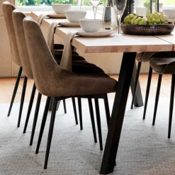 Wohnen Sitzgruppe<Loft Tisch Eiche White Wash & 6 Stühle Pulva in Braun Microfaser (siebenteilig)