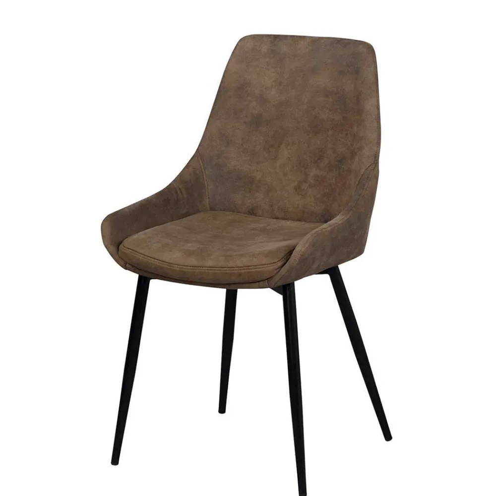Wohnen Sitzgruppe<Loft Tisch Eiche White Wash & 6 Stühle Pulva in Braun Microfaser (siebenteilig)