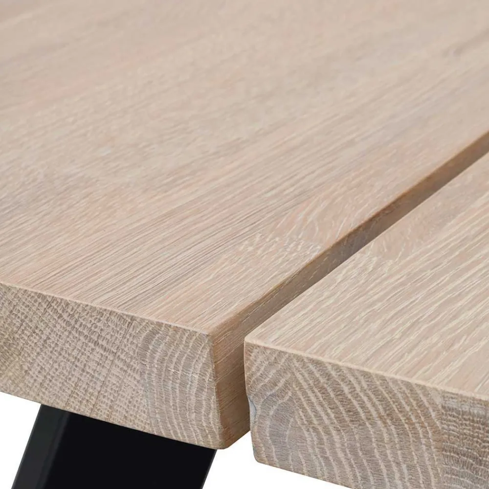 Wohnen Sitzgruppe<Loft Tisch Eiche White Wash & 6 Stühle Pulva in Braun Microfaser (siebenteilig)