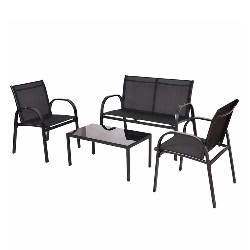 Wohnen Sitzgruppe<Lounge Mesh Gartenmöbel in Schwarz - Anastasius (vierteilig)