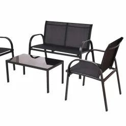Wohnen Sitzgruppe<Lounge Mesh Gartenmöbel in Schwarz - Anastasius (vierteilig)