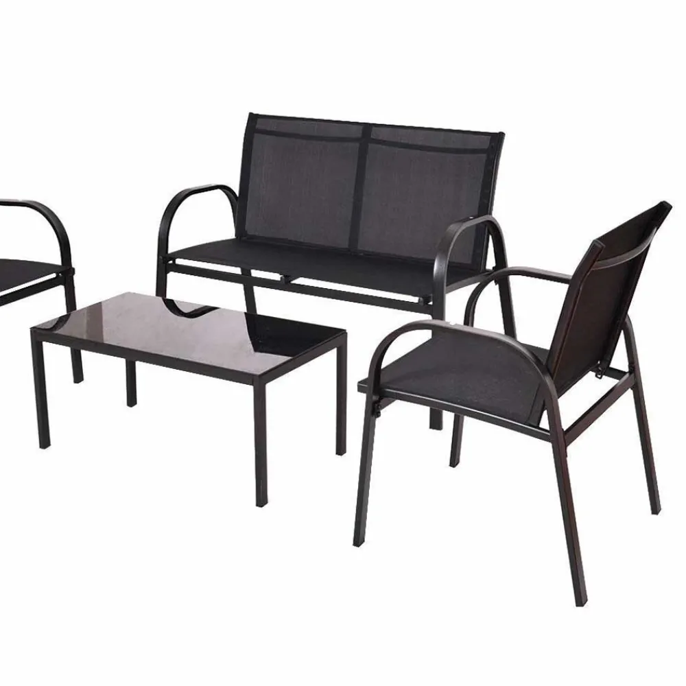 Wohnen Sitzgruppe<Lounge Mesh Gartenmöbel in Schwarz - Anastasius (vierteilig)