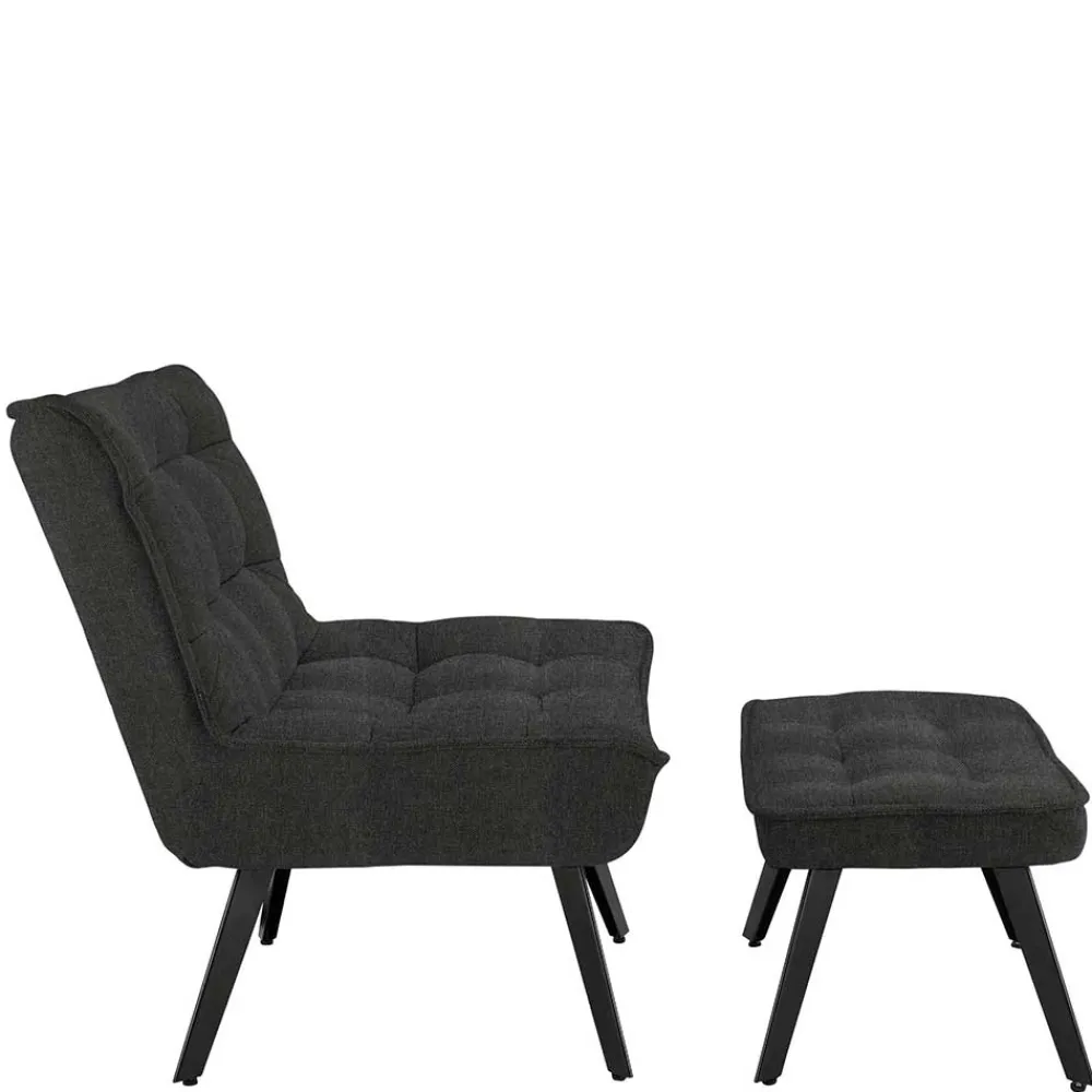 Wohnen Sessel<Lounge Sessel mit Hocker in Anthrazit - Mook (zweiteilig)