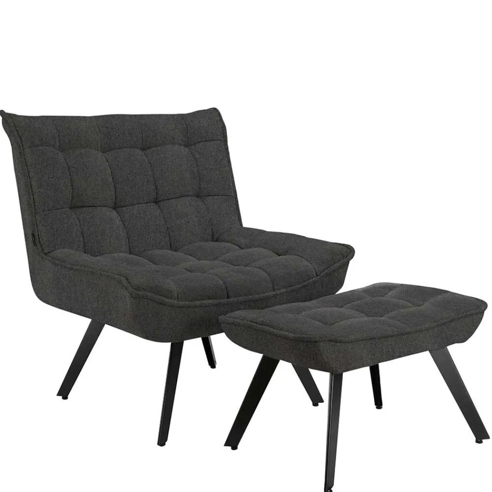 Wohnen Sessel<Lounge Sessel mit Hocker in Anthrazit - Mook (zweiteilig)