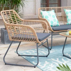 Wohnen Sitzgruppe<Lounge Sitzgruppe aus Geflecht in Beige - Renzo (vierteilig)