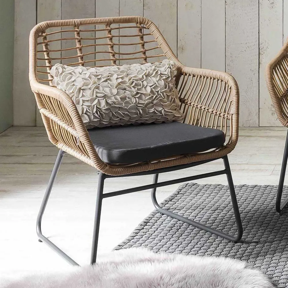 Wohnen Sitzgruppe<Lounge Sitzgruppe aus Geflecht in Beige - Renzo (vierteilig)