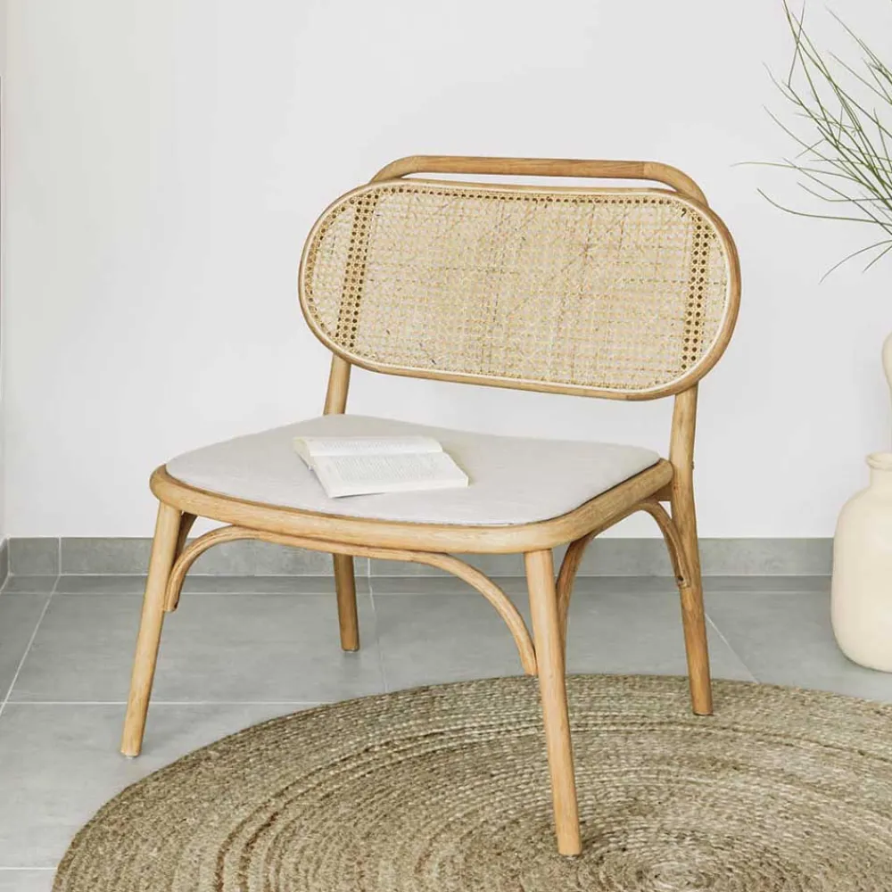 Wohnen Sessel<Lounge Stuhl mit Wiener Geflecht & Stoffsitz - Ensemble