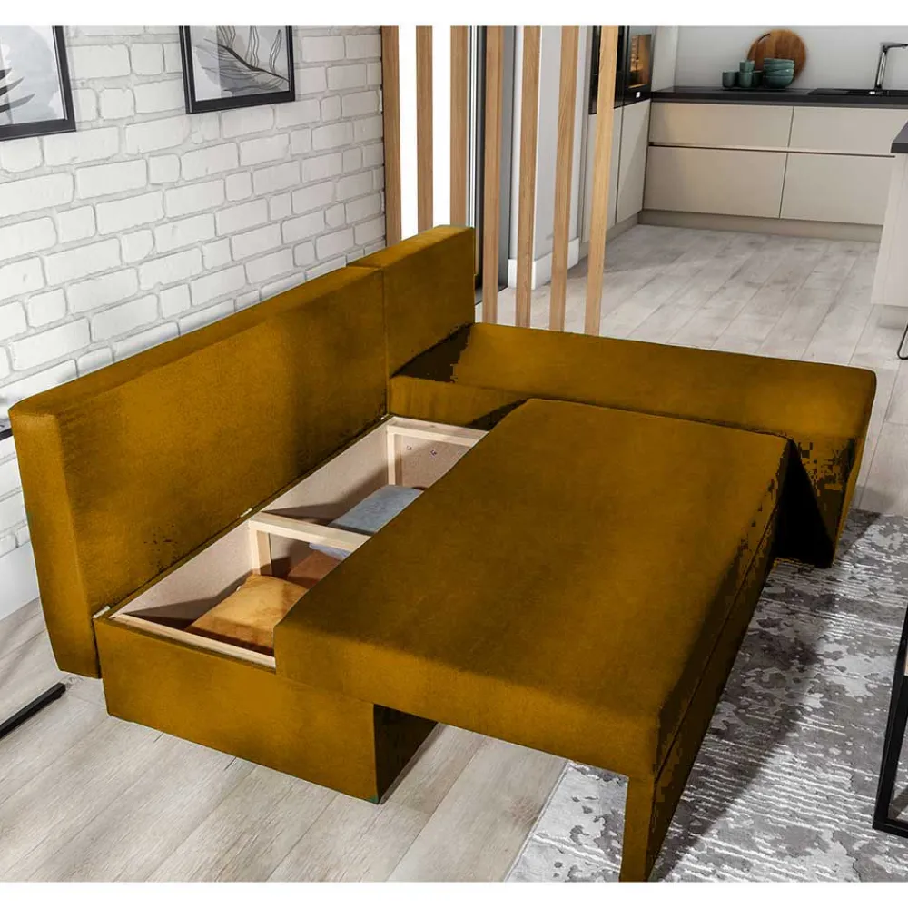 Wohnen Sofas<L-Schlafsofa in Senfgelb Velours - Xantra