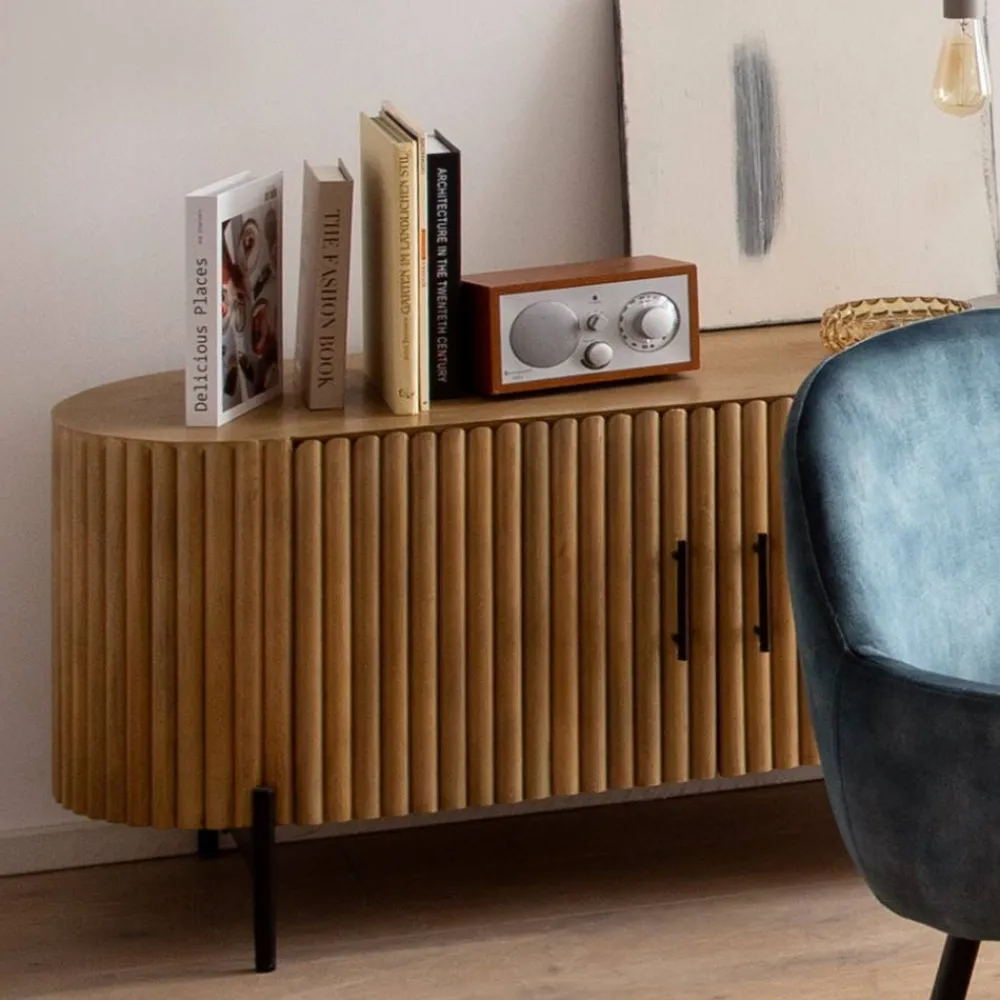 Wohnen Tv & Hifi-Möbel|Lowboards<Mangoholz Lowboard in Lamellenoptik - Dorian