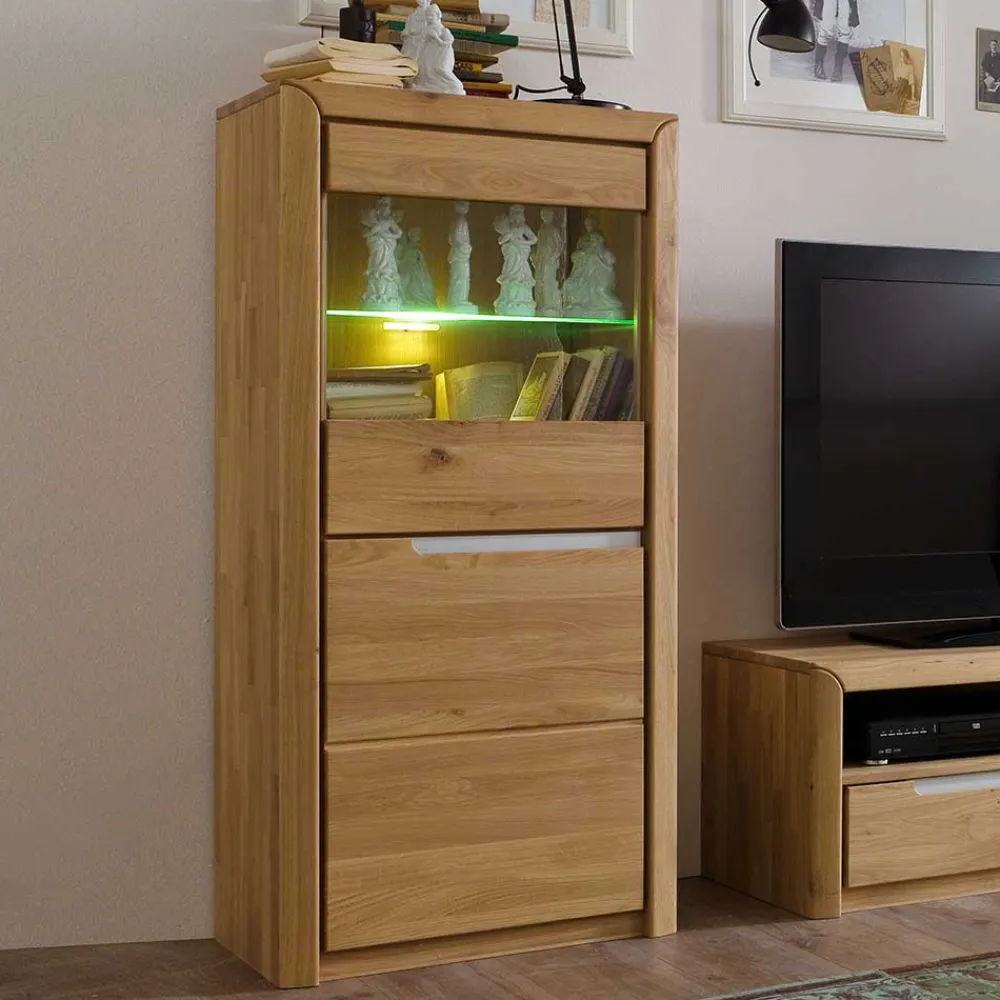 Wohnen Vitrinen<Massiv Vitrine Croconia aus Wildeiche Bianco