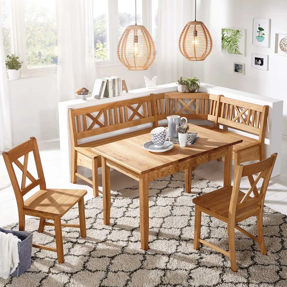 Wohnen Sitzgruppe|Tische<Massive Essgruppe mit Truhen-Eckbank - Jodrav (vierteilig)