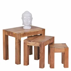 Wohnen Tische<Massivholz Beistelltische Vislan im Set (dreiteilig)