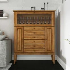 Wohnen Highboards<Massivholz Highboard Masdamos mit Glasklappe