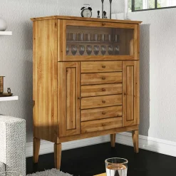Wohnen Highboards<Massivholz Highboard Masdamos mit Glasklappe