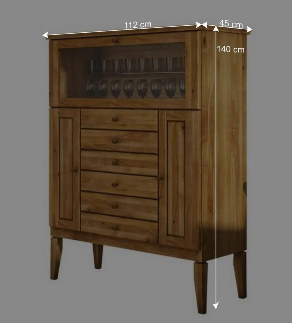 Wohnen Highboards<Massivholz Highboard Masdamos mit Glasklappe