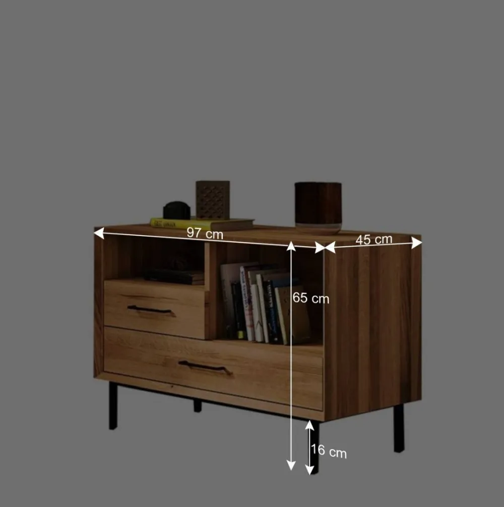 Wohnen Tv & Hifi-Möbel|Lowboards<Massivholz Kommode mit zwei Schubladen & Fächer - Kerfa