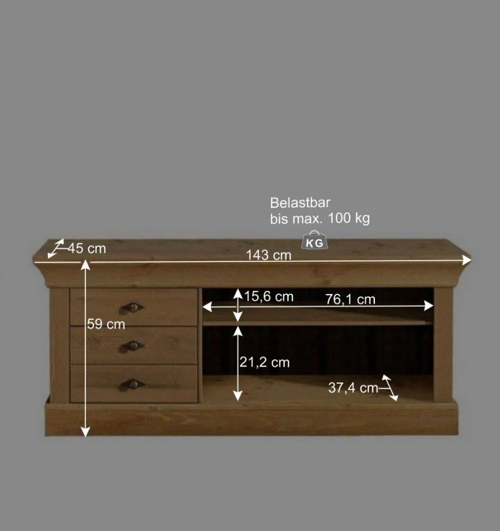 Wohnen Tv & Hifi-Möbel|Lowboards<Massivholz Lowboard Piatra aus Kiefer