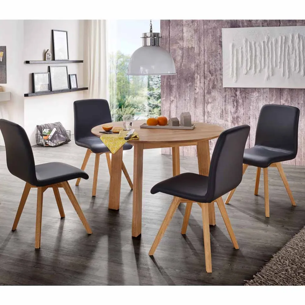 Wohnen Sitzgruppe<Massivholz Tischgruppe Finiossa mit Tisch rund 110cm (fünfteilig)