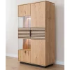 Wohnen Highboards|Vitrinen<Massivholz Vitrine in Eiche mit Schwarz - Eribella