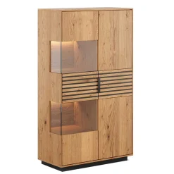 Wohnen Highboards|Vitrinen<Massivholz Vitrine in Eiche mit Schwarz - Eribella
