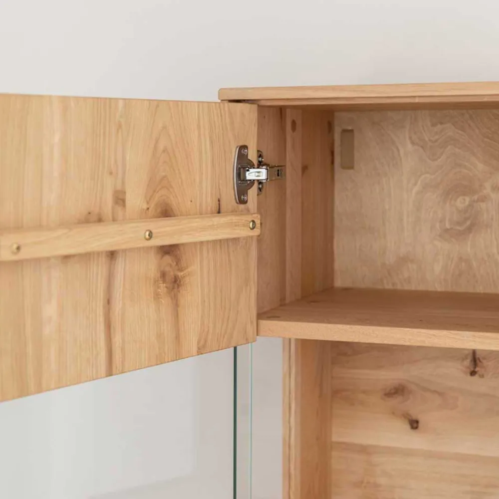 Wohnen Highboards|Vitrinen<Massivholz Vitrine in Eiche mit Schwarz - Eribella