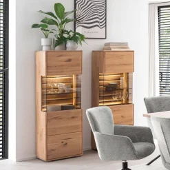 Wohnen Vitrinen<Massivholz Vitrine mit LED Beleuchtung - Azzurian