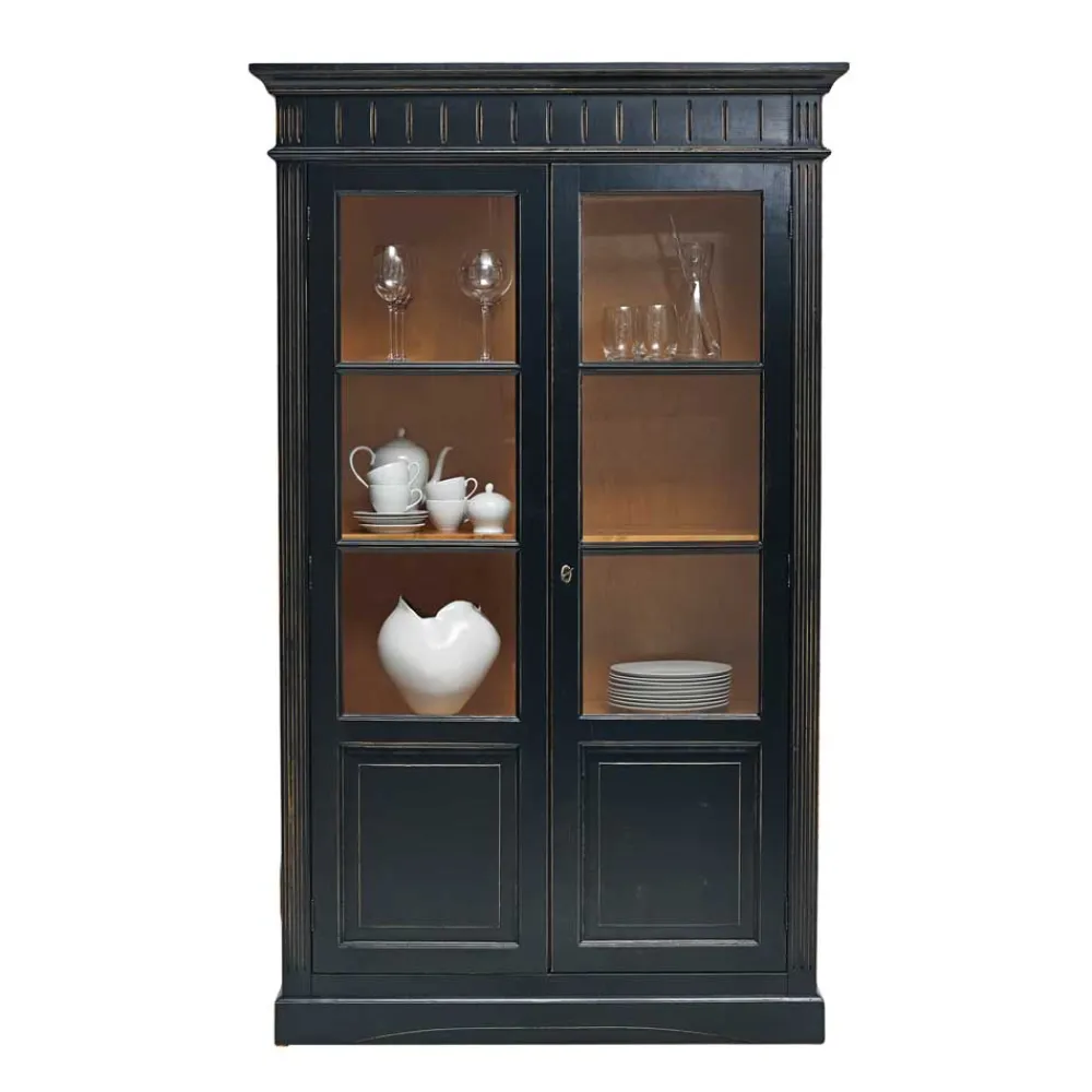 Wohnen Vitrinen<Massivholz Vitrine Zanyorita in Schwarz
