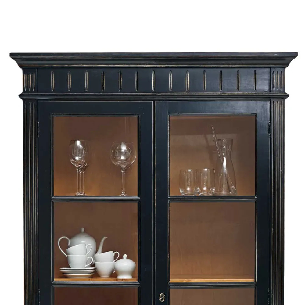 Wohnen Vitrinen<Massivholz Vitrine Zanyorita in Schwarz