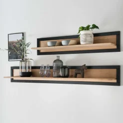 Wohnen Regale<Massivholz Wandboard in Natur & Schwarz - Embleys