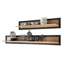 Wohnen Regale<Massivholz Wandboard in Natur & Schwarz - Embleys