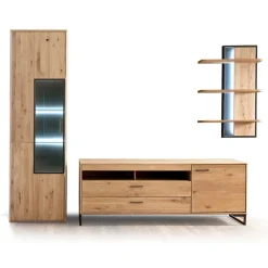 Wohnen Wohnwände<Massivholz Wohnwand Möbel Set - Assela (dreiteilig)