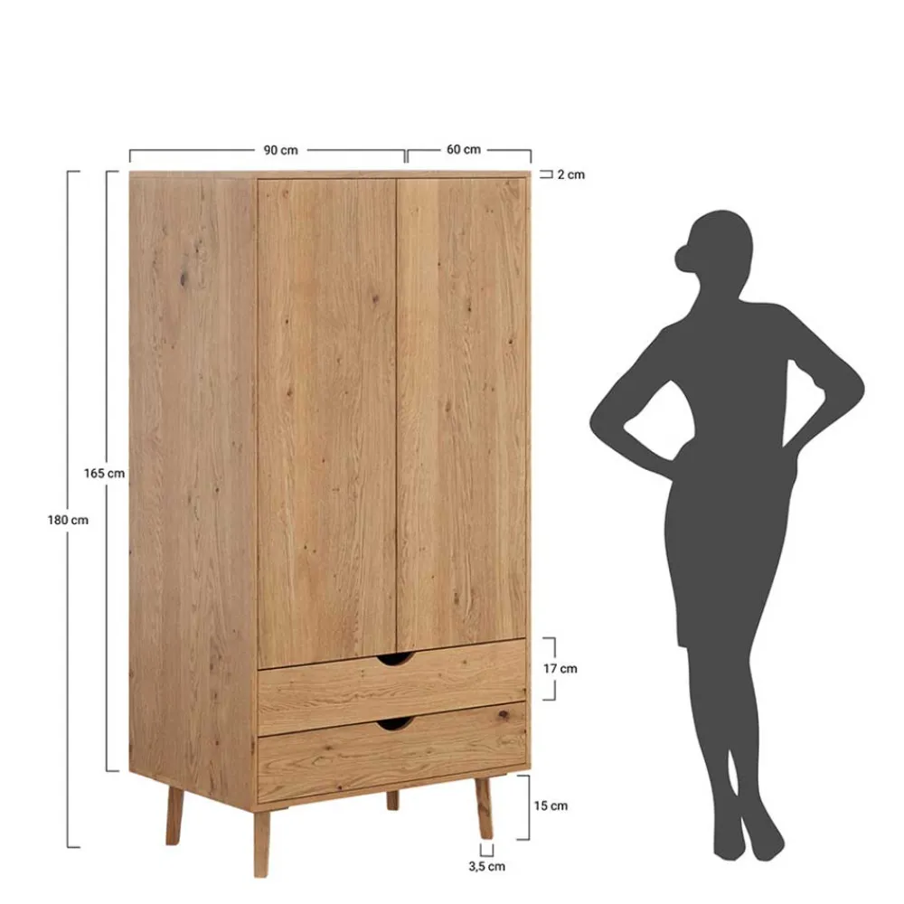 Wohnen Kleiderschränke|Schränke<Massivholz-Kleiderschrank mit zwei Schubladen - Fabijola