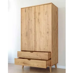 Wohnen Kleiderschränke|Schränke<Massivholz-Kleiderschrank mit zwei Schubladen - Fabijola