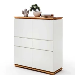 Wohnen Highboards|Kommoden<Mattweißes Highboard mit Asteiche massiv - Vangels