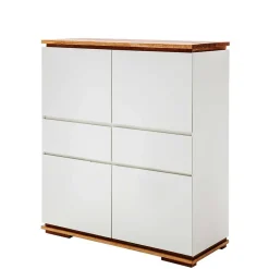 Wohnen Highboards|Kommoden<Mattweißes Highboard mit Asteiche massiv - Vangels