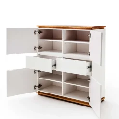 Wohnen Highboards|Kommoden<Mattweißes Highboard mit Asteiche massiv - Vangels