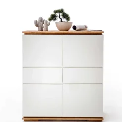 Wohnen Highboards|Kommoden<Mattweißes Highboard mit Asteiche massiv - Vangels