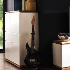 Wohnen Highboards|Kommoden<Mattweißes Highboard mit Asteiche massiv - Vangels