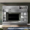 Wohnen Tv & Hifi-Möbel|Wohnwände<Mediawand für Fernseher in Weiß & Beton Dekor - Fancy