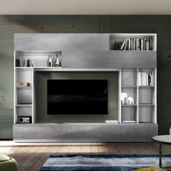 Wohnen Tv & Hifi-Möbel|Wohnwände<Mediawand für Fernseher in Weiß & Beton Dekor - Fancy