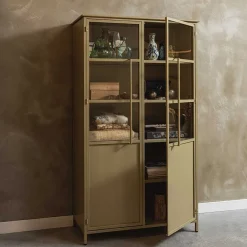 Wohnen Vitrinen<Metall Vitrinenschrank in Khaki - Gabadoza