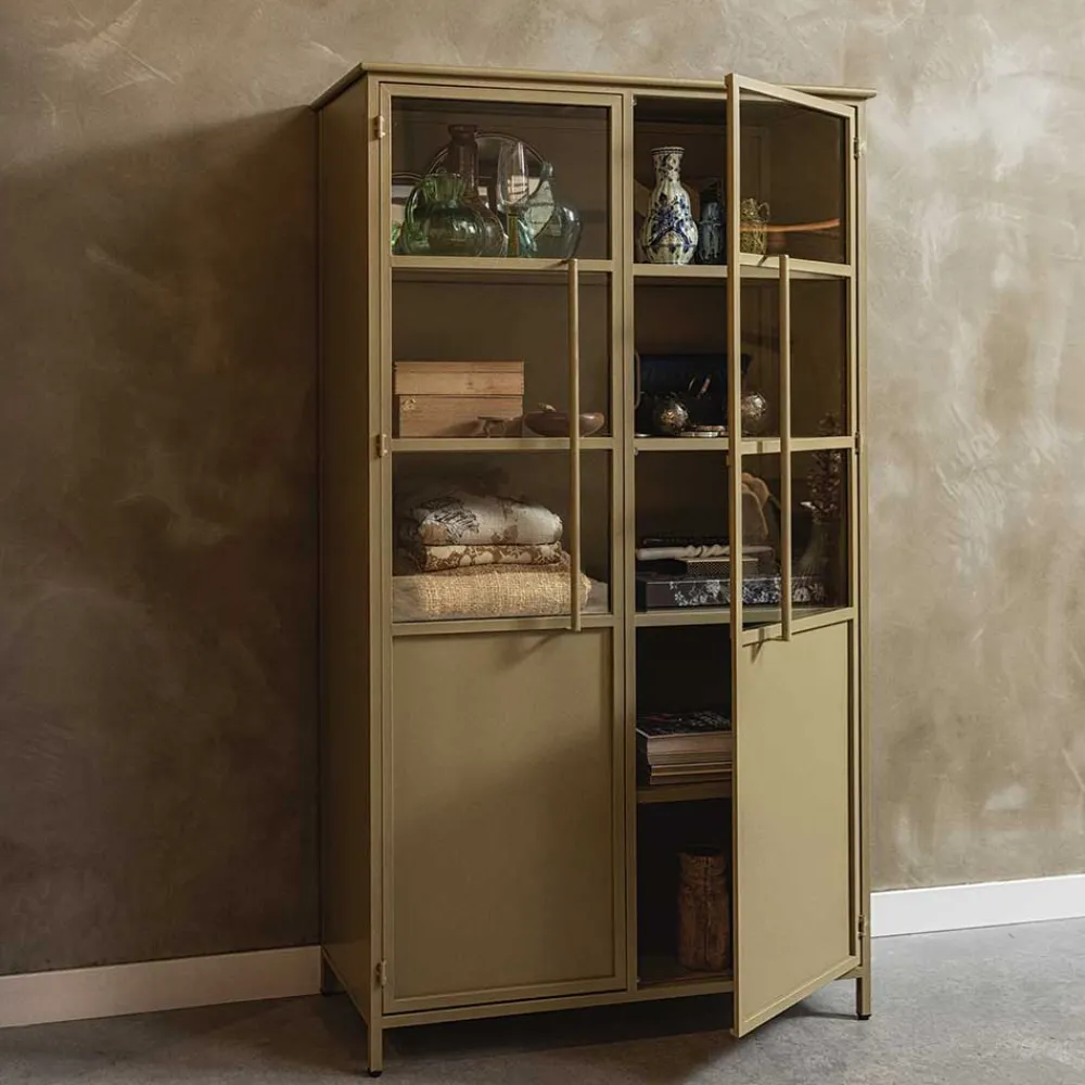 Wohnen Vitrinen<Metall Vitrinenschrank in Khaki - Gabadoza
