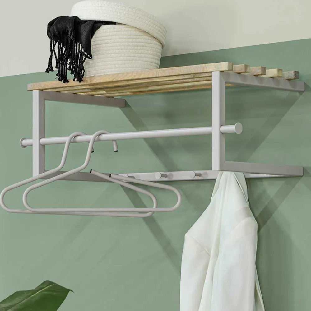 Wohnen Garderoben<Metallgarderobe in Taupe mit Hutablage - Yames