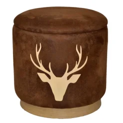 Wohnen Hocker<Microfaser Hocker in Braun mit Hirsch Kopf - Arnhild