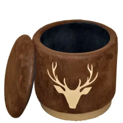 Wohnen Hocker<Microfaser Hocker in Braun mit Hirsch Kopf - Arnhild