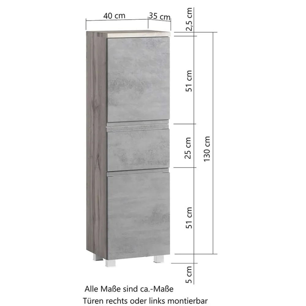 Wohnen Schränke<Midischrank fürs Bad in Grau matt & Wildeiche - Jambi