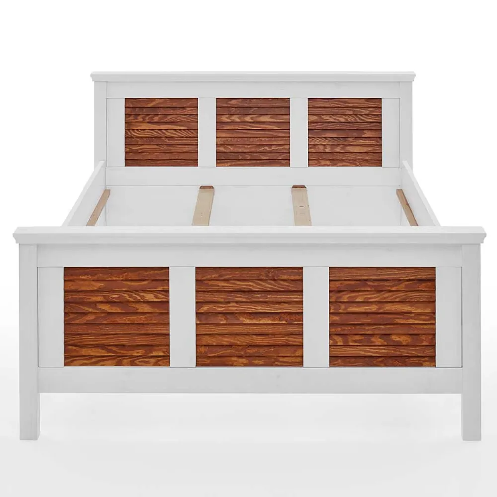 Wohnen Betten<Modern Country Bett in Weiß mit Bernstein - Chako