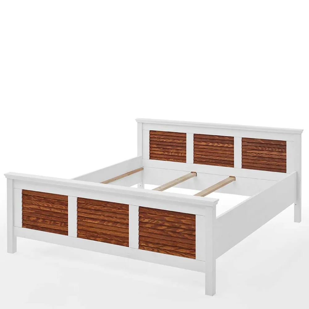 Wohnen Betten<Modern Country Bett in Weiß mit Bernstein - Chako