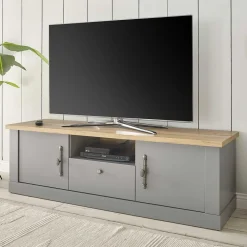 Wohnen Tv & Hifi-Möbel|Lowboards<Modern Country TV Board in Lichtgrau & Eiche - Buleta