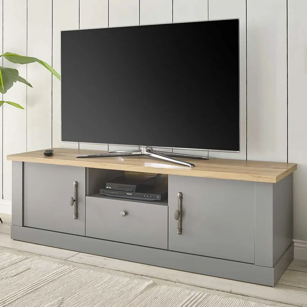 Wohnen Tv & Hifi-Möbel|Lowboards<Modern Country TV Board in Lichtgrau & Eiche - Buleta